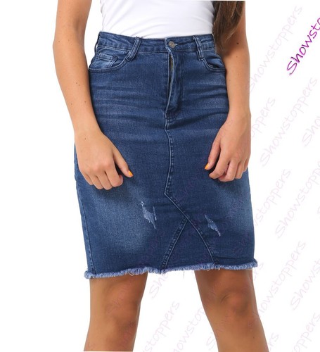 blue jean distressed skirt
