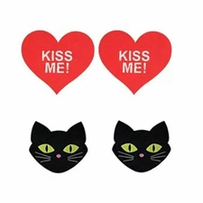 Luxe Modz Nipple Pasties Self-Adhesive Kiss Me Heart & Black Cat-  2 Pairs