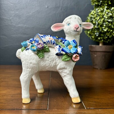 Porcelain LAMB Figurine Hand-Painted Flowers Easter Capodimonte