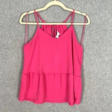 Olive and Oak Blouse Womens Medium Pink Satin Ruffle Peplum Tank Top Festival