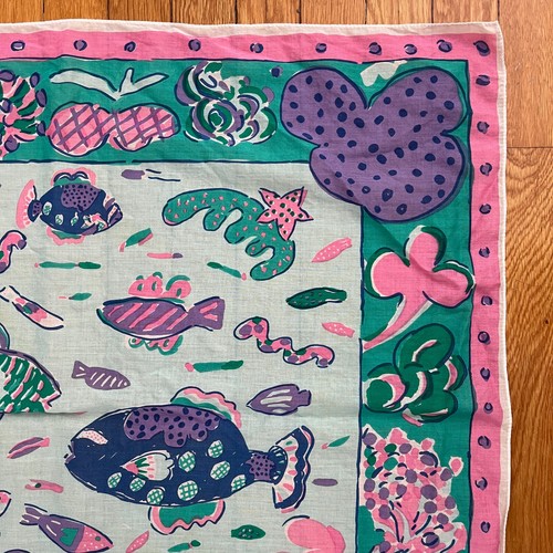 Ken Done Barrier Reef scarf pink aqua purple fish souvenir cotton Japan A