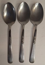 Lot of 3 Thor Oneida Fluted Rose Stainless Table Spoons 7 inch flat silver ware