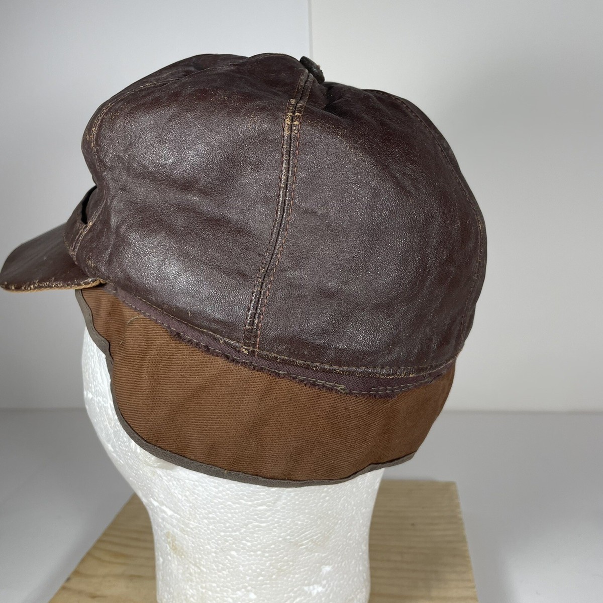 Vintage Leather Hat 1940s Cap with Flaps WWII Maybe Small 6