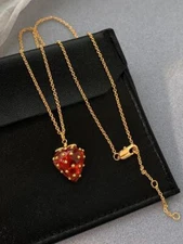 Sweet Korean Red Strawberry Pendant Necklace Women's Jewelry for Gifts