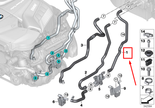 New BMW X6 F16, F86 Engine Feed Coolant Hose 9356080 64219356080 - Picture 5 of 5