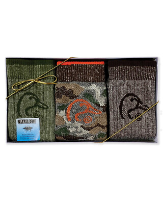 Ducks Unlimited Men's Merino Wool Blend Mid Calf Boot Socks Gift Box 3 Pair