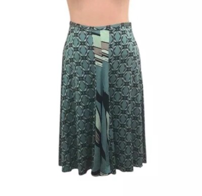 ISSA London Skirt Size US 6 Teal Blue Green Printed Silk A-Line