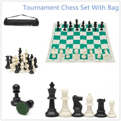 Plastic Tournament Chess Set Roll Up Mat Camping Travel Amusement