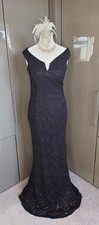 Quiz Black Lace Sequin Long Evening Dress 16 Off Shouder V-bar Cruise Formal