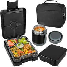 Bento Lunch Box Set With 10oz Soup Thermo, Leak-proof Containers 4 Compartment,
