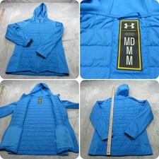 Under Armour Storm Jacket Women Medium Blue Hooded Quilted Insulated Puffer READ
