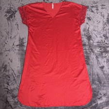 Natori Cherry Red Lace Sleeve V neck Maxi Nightgown sz M Valentine's Day