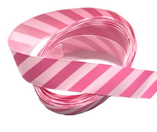 3 yds 7/8" Pink Diagonal Stripes on White Grosgrain Ribbon 100 polyester