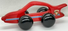 Vintage Porsche 911 Turbo Wood Toy Car Roller Massager Red Emblem Stuttgart Logo