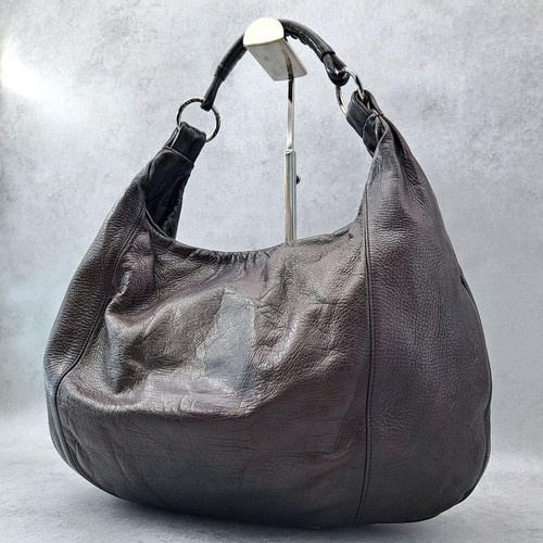 Yves Saint Laurent Mombasa Leather Shoulder Bag Dark Brown Gold Authentic JPN