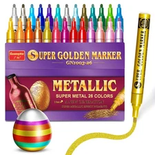 26 Colors Metallic Acrylic Paint Markers, Super Golden Glitter Markers Painti...