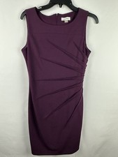 Calvin Klein Sleeveless Sheath Ruched Midi Dress in Plum size 8