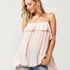 Free People Intimately Pink Cascade Ruffled Camisole Top Medium