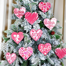 24pcs Valentine's Day Wooden Hanging Ornaments,Valentines Tree Ornament Decorati