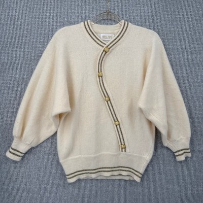 Bellini Angora Blend Cardigan Gold Trim Button Dolman Sleeve Sz M Cottage Cozy
