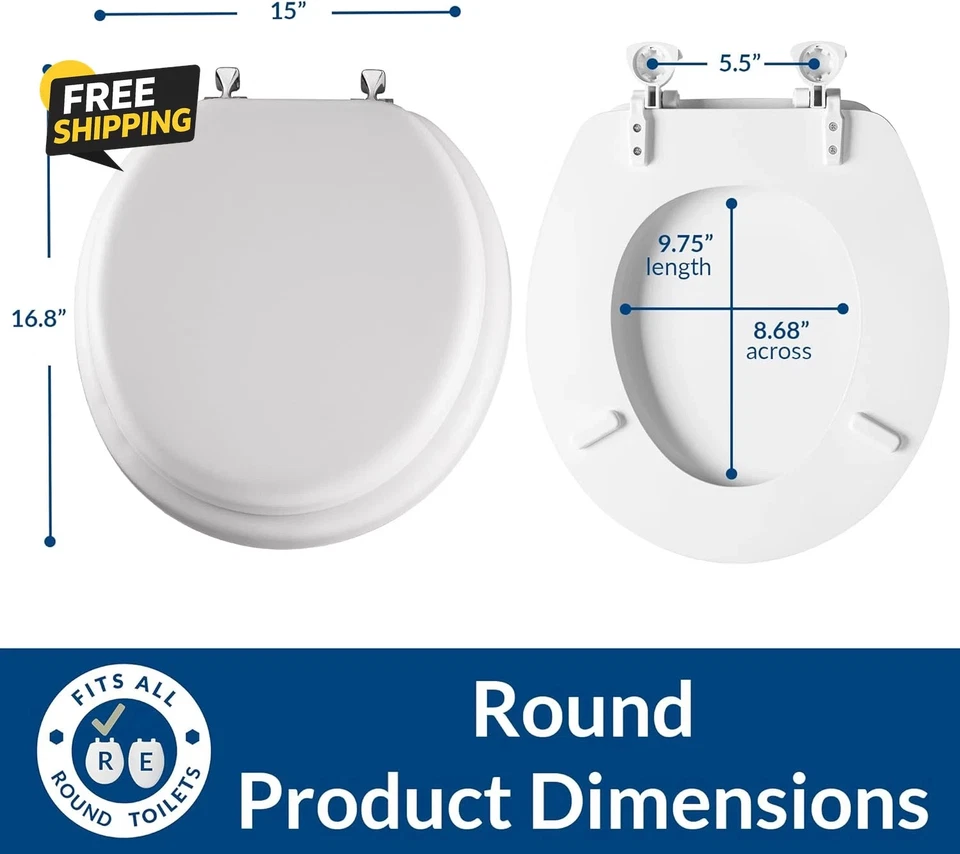 Asiento de inodoro acolchado con bisagras cromadas, vinilo suave sobre asiento de núcleo de madera Foto 3 de 4