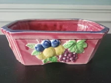 VINTAGE PLANTER JAPAN PINK WITH BLUEBERRIES LEMONS GRAPES PURPLE BLUE TRIM