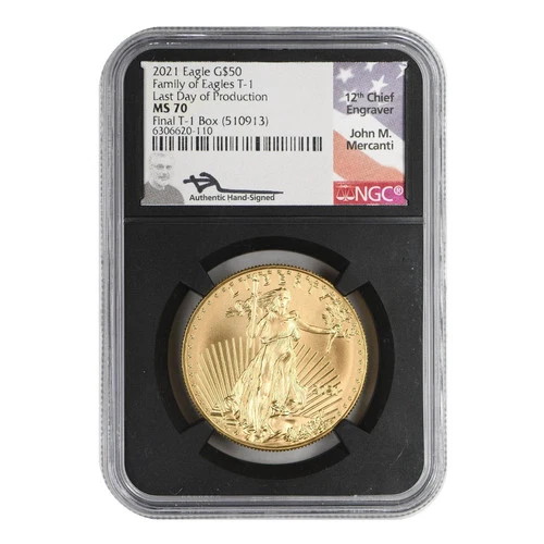 2021 $50 American Gold Eagle 1 oz NGC MS-70 T-1 Last Day of Production