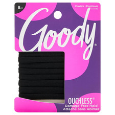 Ouchless Seamless Hair Elastics, 8 Ct, Black, Damage-Free Gentle Hold Elastic Ti