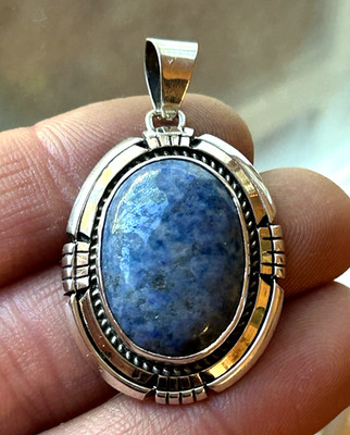 Navajo P.A. Smith Sterling Silver 12k GF Blue Stone Pendant 1 3/4''