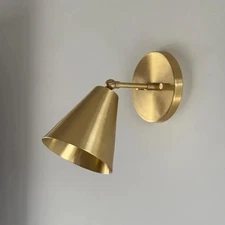Adjustable Brass Cone Wall Sconce: Mid-Century Modern Bedside Reading Light