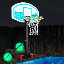 Pool Basketball Hoop, 7 Heights, LED Light, 2 Balls Pump Portable Pool Baske