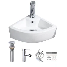 Small Bathroom Sink Wall Mounted Basin Triangle Corner Mini Sink with Chrome ...