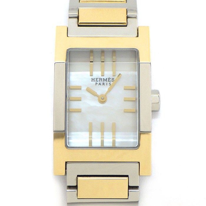 Hermes Tandem TA1220 Rectangular White Shell Dial… - image 1