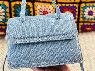 ZARA Light Blue Denim Small Shoulder Bag Detachable Strap Top Handle
