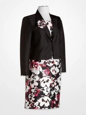 NWT- LE SUIT ~Size 6~ 2PC Floral Dress Suit Dress Jacket & Flower Pin New!