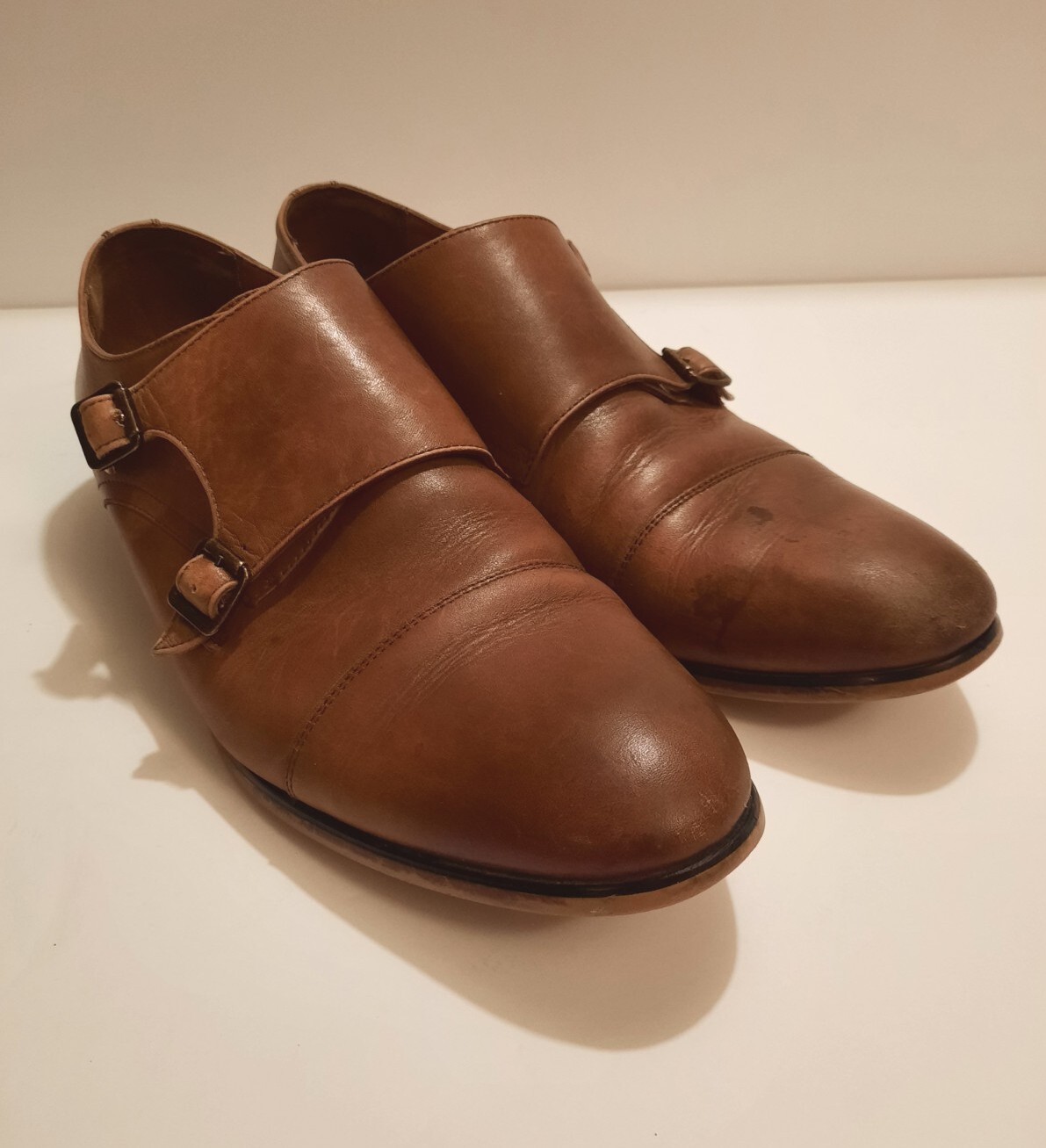 ALDO Mens Brown Double Monk Strap Buckle Dress Shoes size 9 Leather