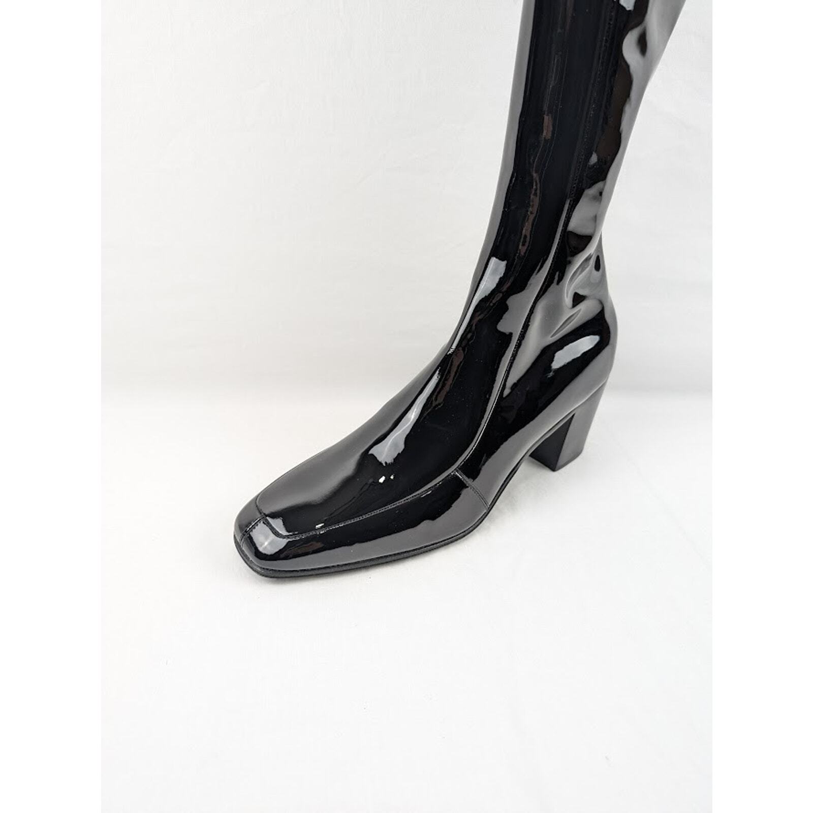 Stivali alti Saint Laurent Paris Vernice Softy Otto 70 con cerniera in nero nuovi con etichette 42 5