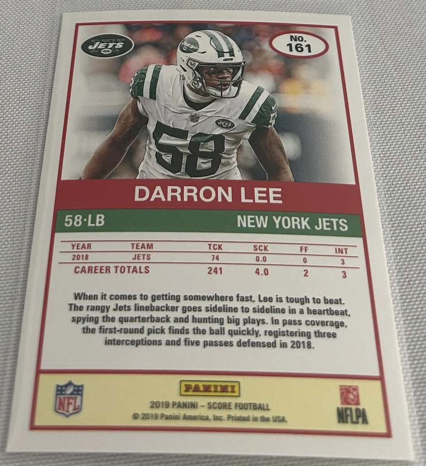 2019 Panini Score Football Darron Lee New York Jets base card #161 - Image 2 of 2