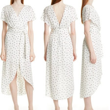 Alice and Olivia Darva Polka Dot Faux Wrap Dress In Antique white sz 4