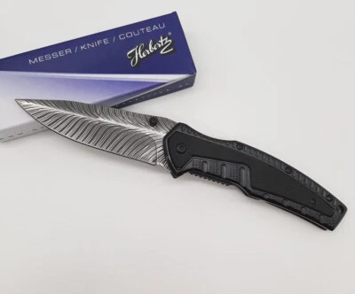 Herbertz Taschenmesser mit feiner Gravur Federmotiv Klappmesser Stahl 9,2cm