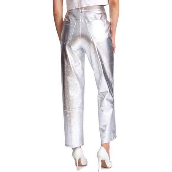 Avec Les Filles Metallic Silver High Waist Crop Wide Leg