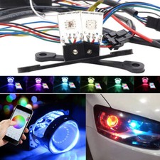 2x RGB Demon Eye Car Headlight Bulb Kit LED Background Color Lamp Blueteeth APP