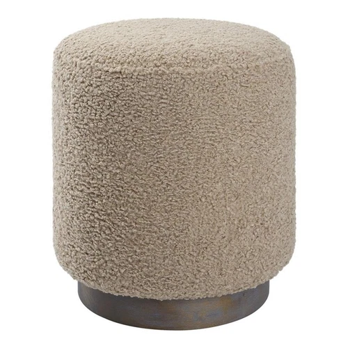 Uttermost Avila Round Contemporary Wood and Fabric Ottoman in Natural Walnut - Picture 1 of 5