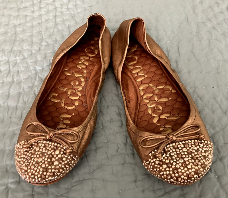 Sam Edelman Gold Ballet Flats Shoes w/ Toe Spikes Studs 9.5