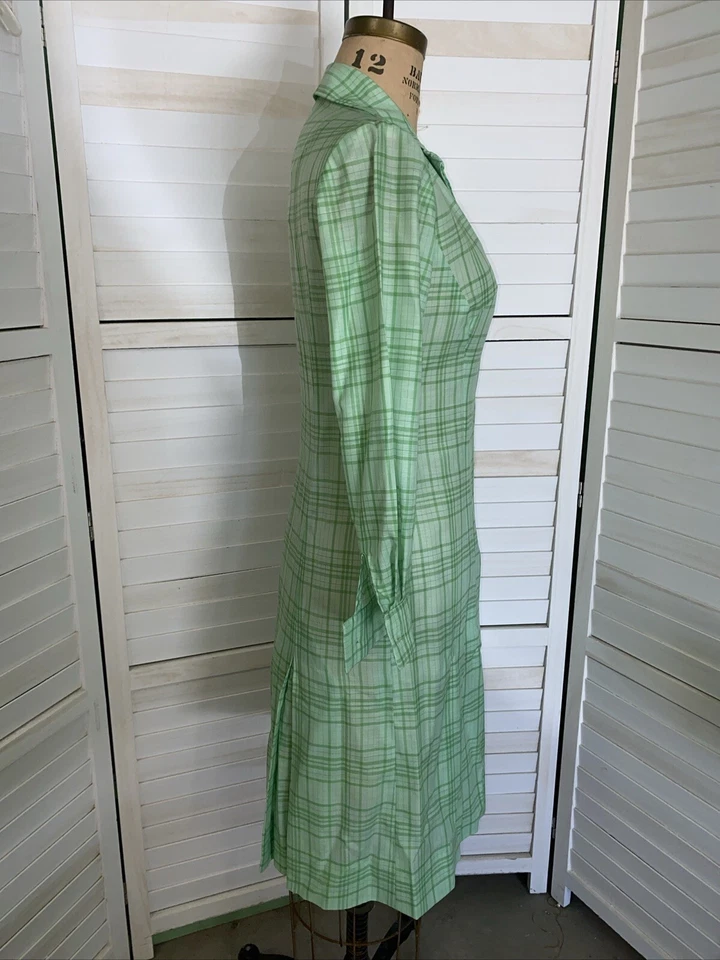 Vintage 60/70s Serbin Of Florida Shirt Dress Plaid Cotton Drop Waist Pleated Med - Image 3 of 4