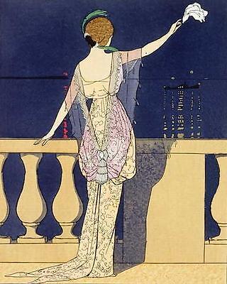 BARBIER FRENCH FASHION CHINESE SCREEN ART DECO WOMAN MAGNET WHITE DRESS