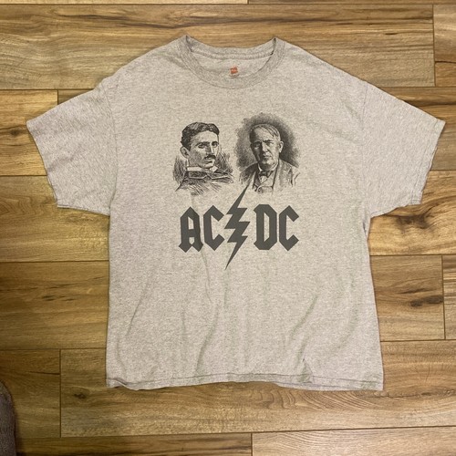 Vintage ACDC Rock n Roll Promo Shirt Size XL Gray Tesla Edison Hanes ...