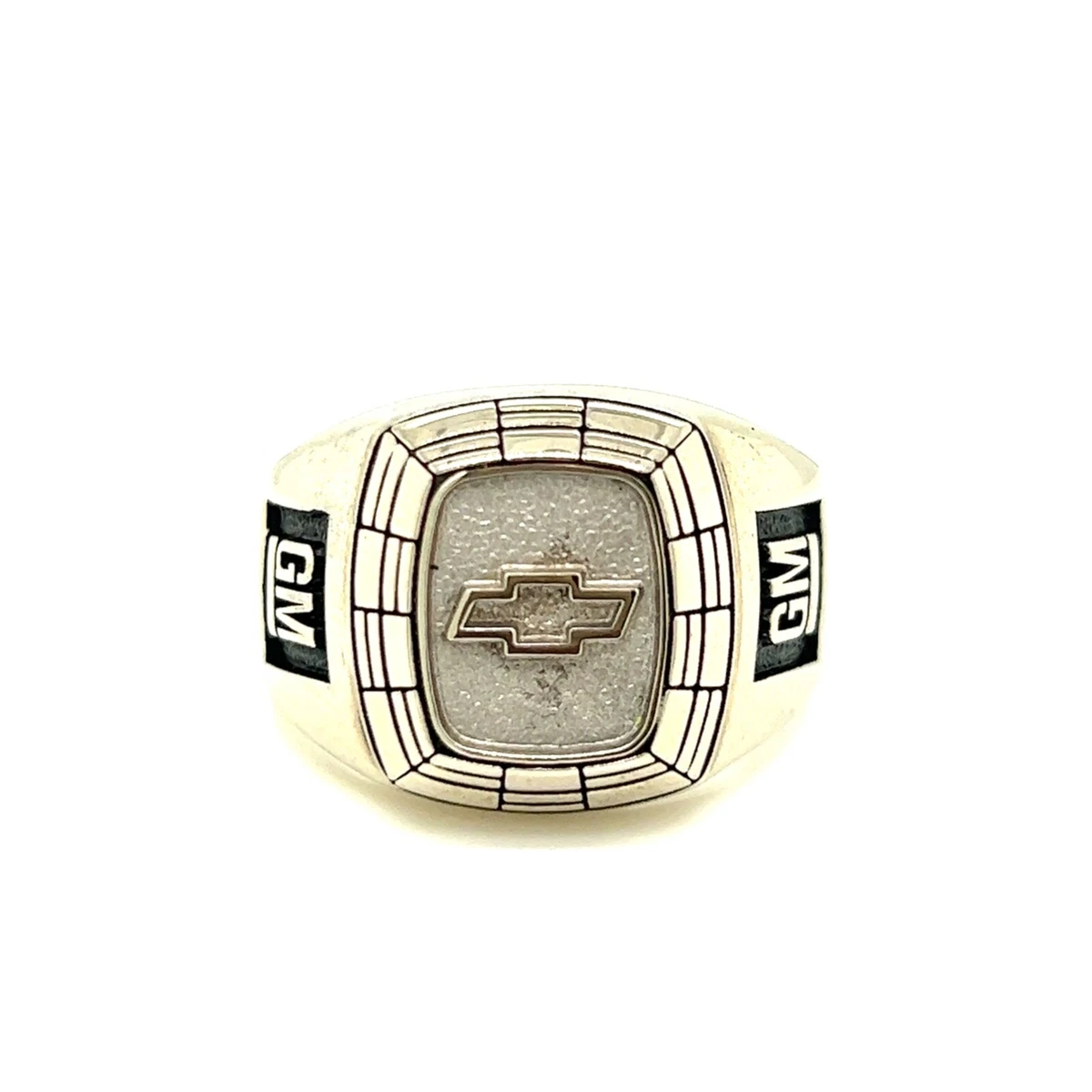 10KT WHITE GOLD SOLID CHEVROLET GM RING SIZE 13.5 23.1 GRAMS
