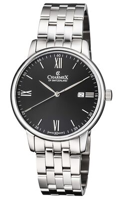 Charmex CX-3036 Men's Amalfi Swiss Stainless Steel Watch With Black Dial