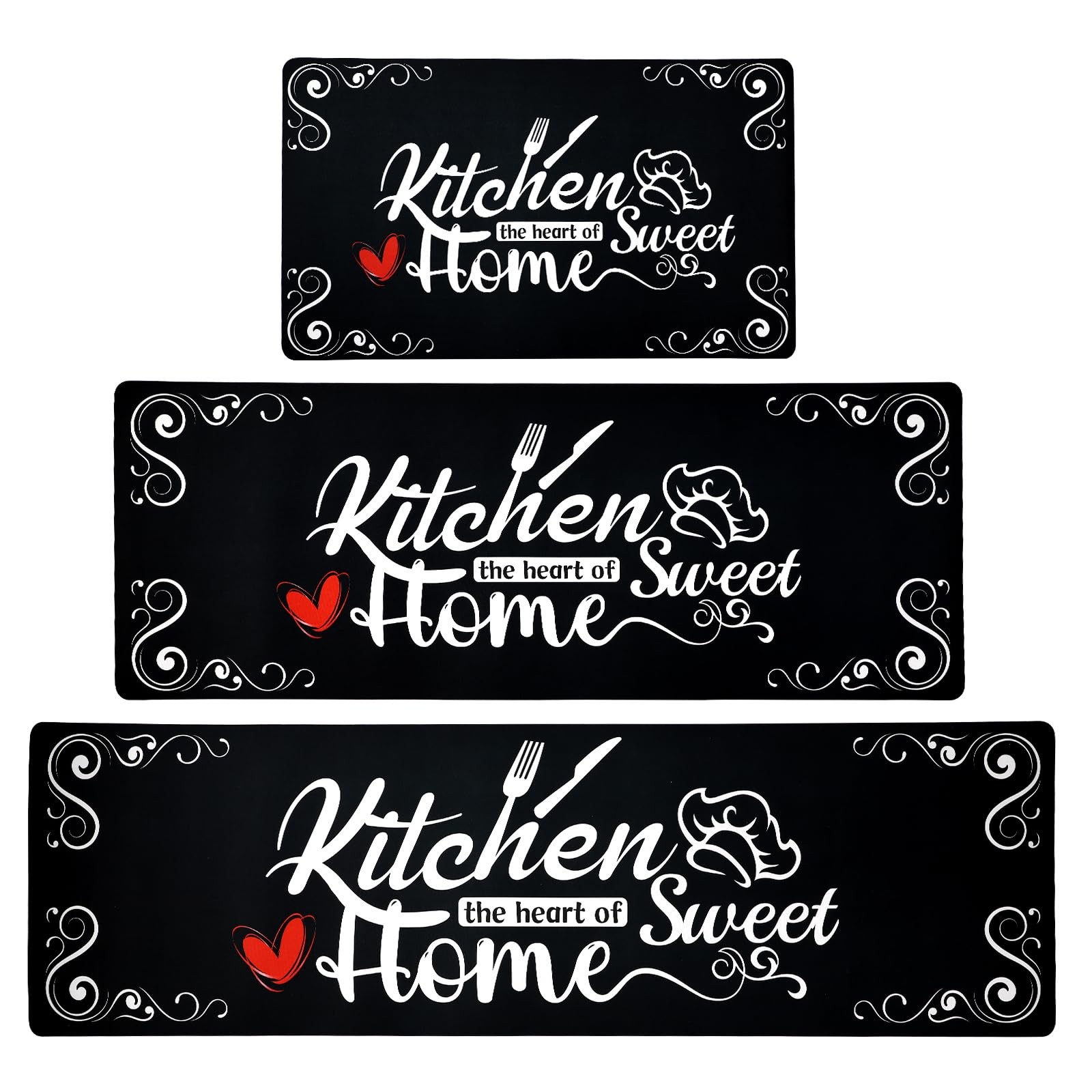 Non-Slip Cushioned Waterproof Kitchen Runner Rugs Set of 3